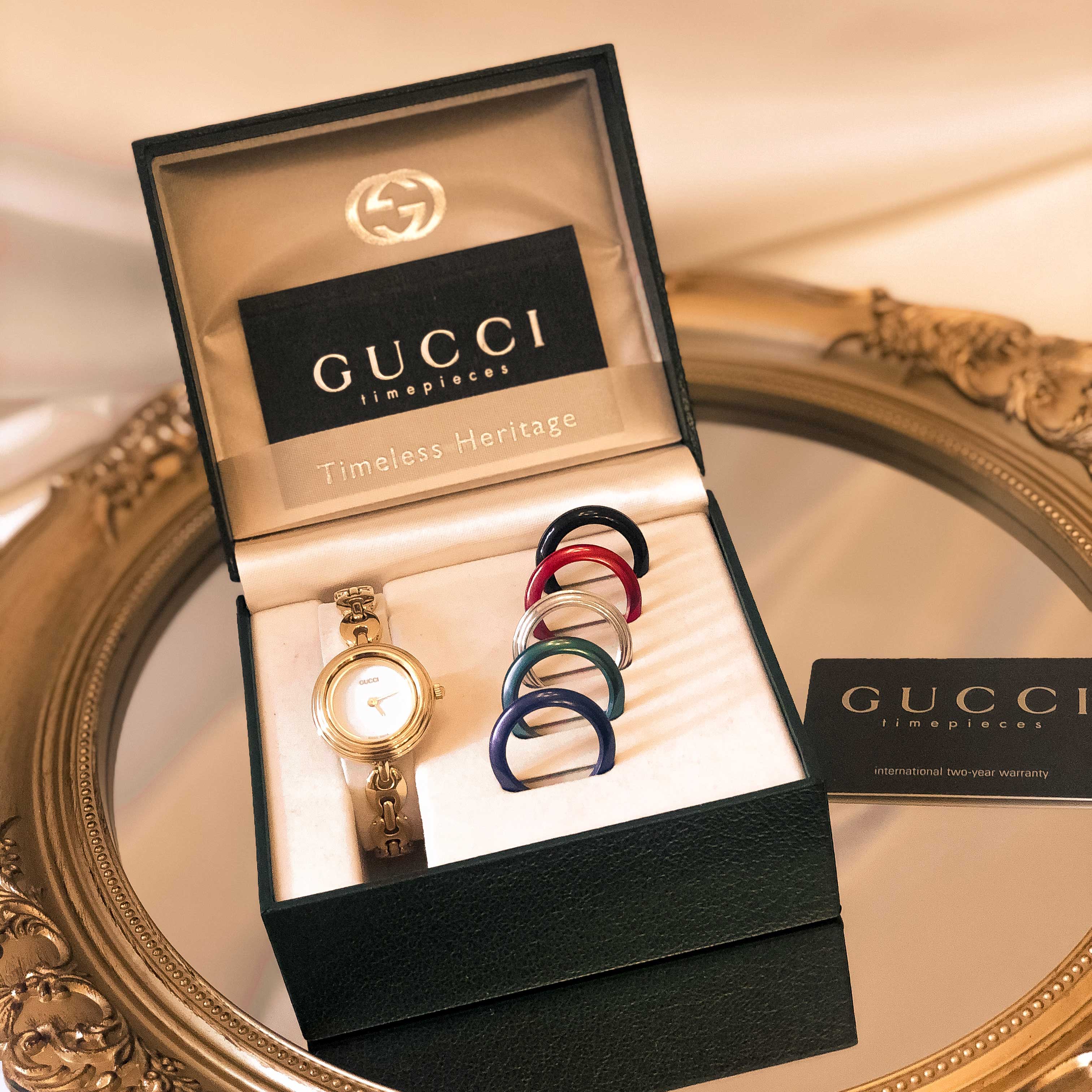 Gucci Watch With Six Rainbow Colour Rings